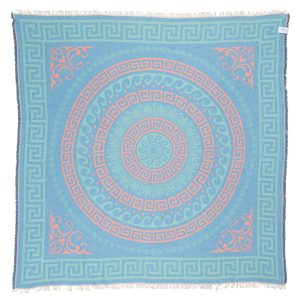 WAFFLE BLANKET CIRCLE MEANDER EMERALD BLUE CORAL