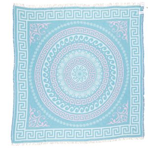 WAFFLE BLANKET CIRCLE MEANDER AQUA TEAL LILA