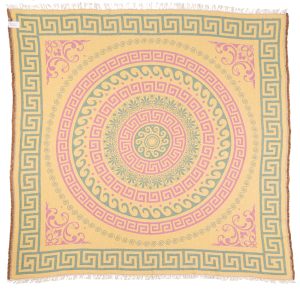 WAFFLE BLANKET CIRCLE MEANDER CYPRESS MUSTARD CHERRY