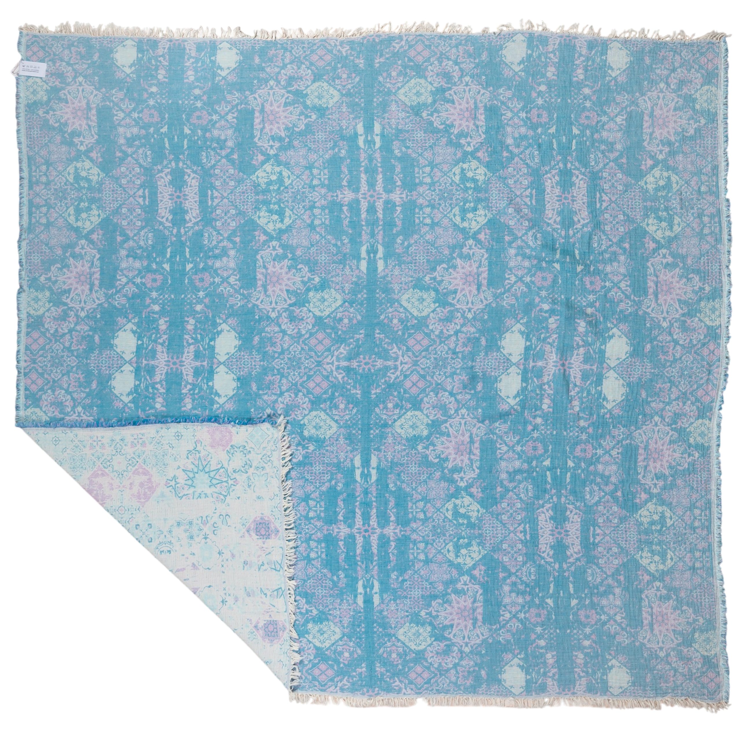 MEDITERRANEAN TILES BLANKET LILA TEAL AQUA - Image 2